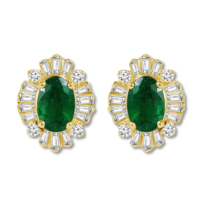 Main Image 1 of Natural Emerald Earrings 1/4 ct tw Diamonds 14K Yellow Gold