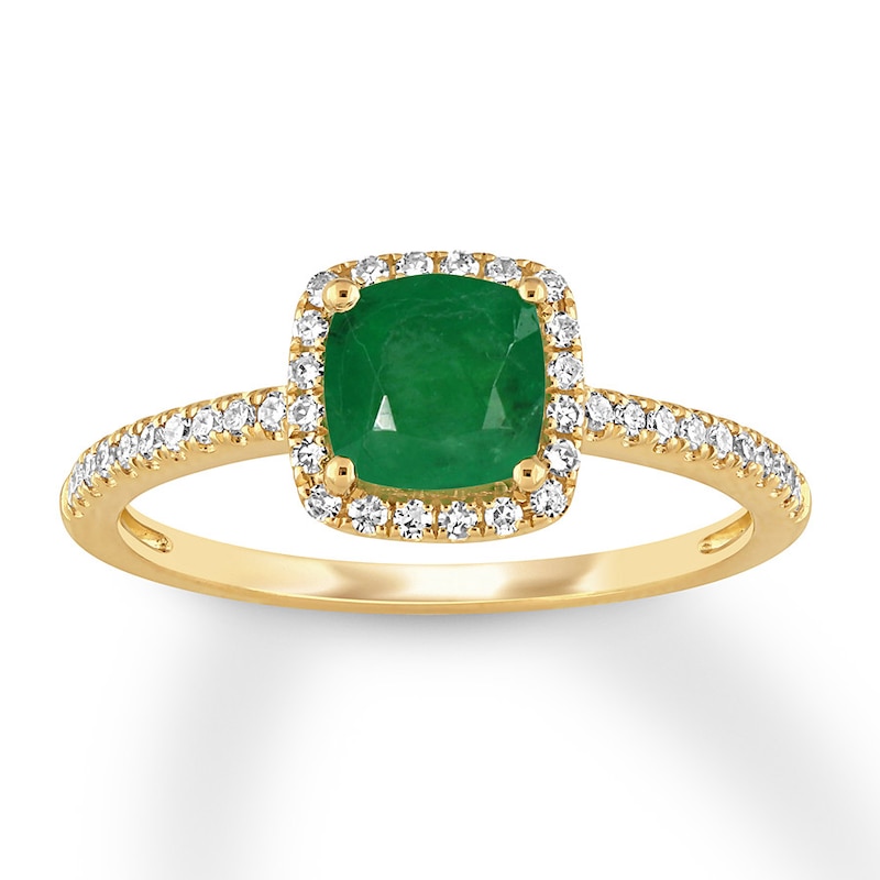 Natural Emerald Ring 1/5 ct tw Diamonds 14K Yellow Gold