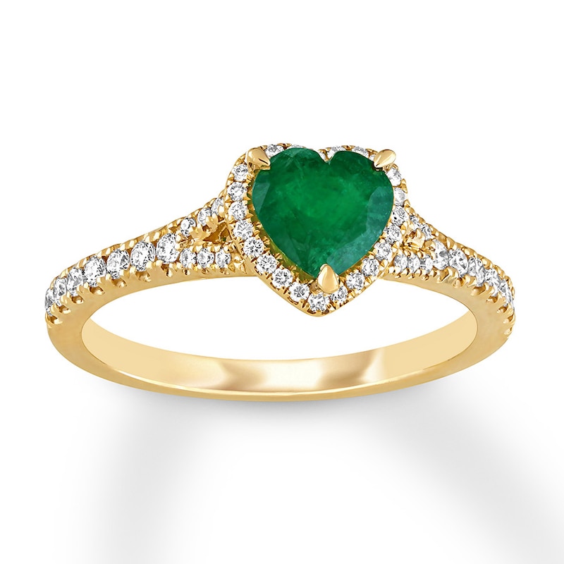 Main Image 1 of Natural Emerald Ring 1/4 ct tw Diamonds 14K Yellow Gold