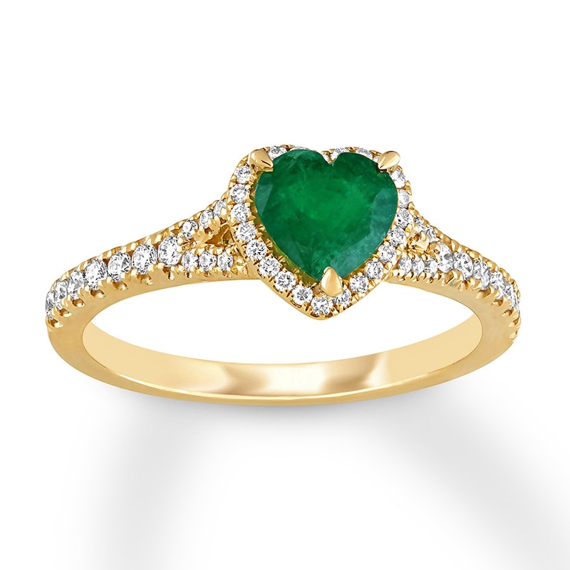 Natural Emerald Ring 1/4 ct tw Diamonds 14K Yellow Gold