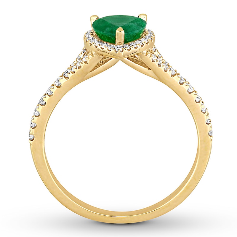 Natural Emerald Ring 1/4 ct tw Diamonds 14K Yellow Gold