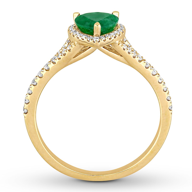 Main Image 2 of Natural Emerald Ring 1/4 ct tw Diamonds 14K Yellow Gold