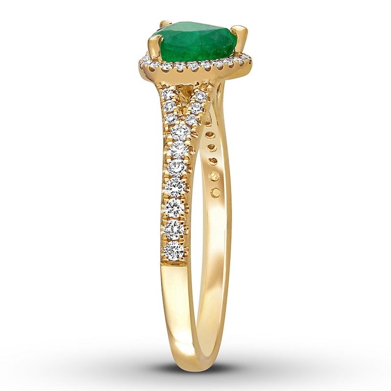 Main Image 3 of Natural Emerald Ring 1/4 ct tw Diamonds 14K Yellow Gold