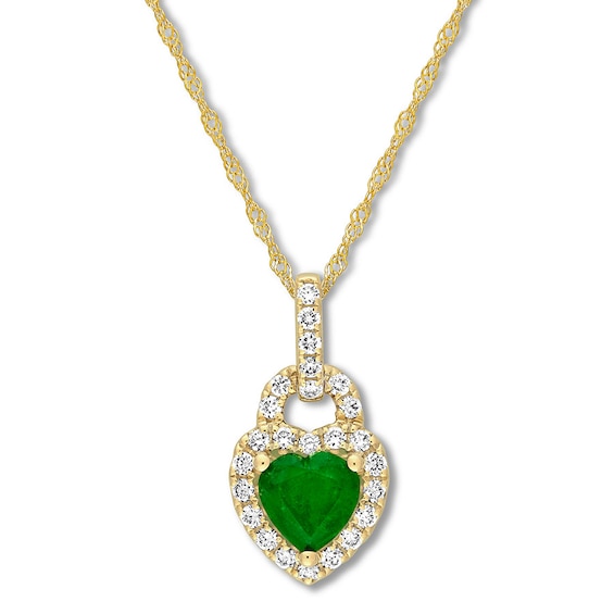 Natural Emerald Necklace 1/4 ct tw Diamonds 14K Yellow Gold Jared