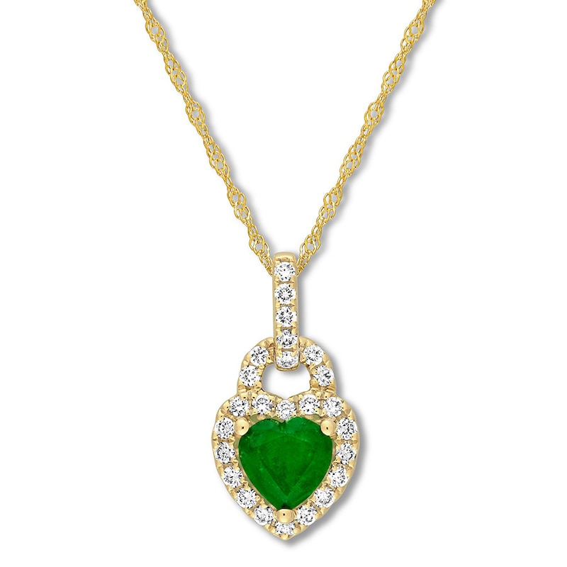 Main Image 1 of Natural Emerald Necklace 1/4 ct tw Diamonds 14K Yellow Gold