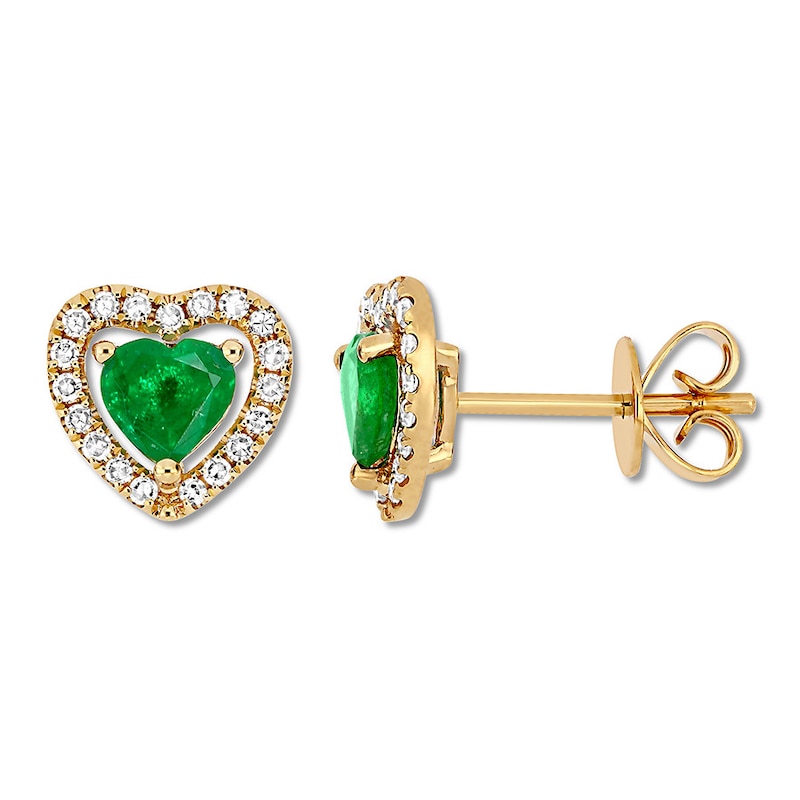 Natural Emerald Earrings 1/5 ct tw Diamonds 14K Yellow Gold