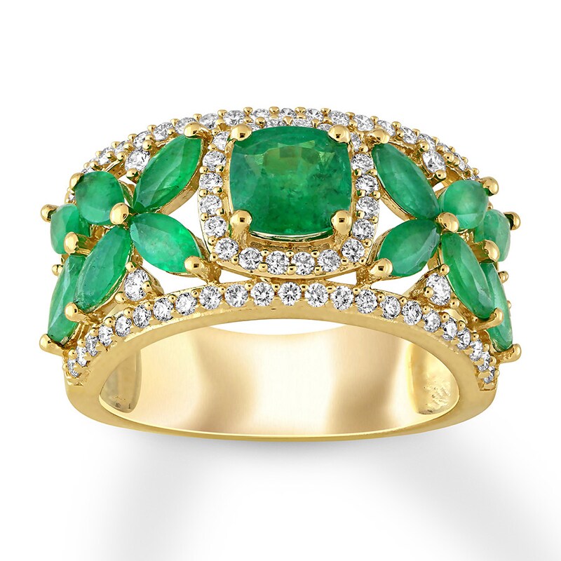 Natural Emerald Ring 1/2 carat tw Diamonds 14K Yellow Gold