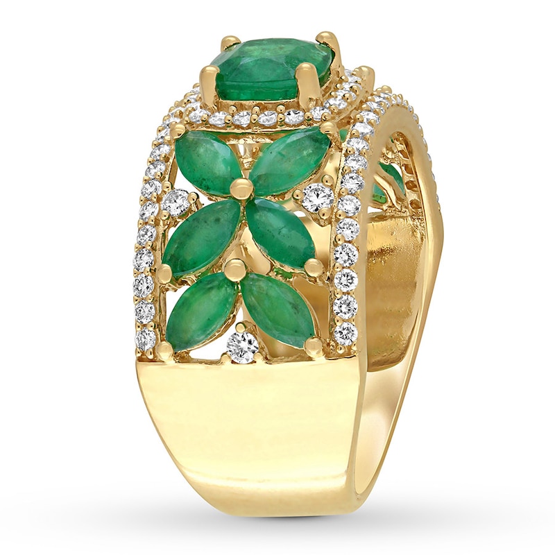 Natural Emerald Ring 1/2 carat tw Diamonds 14K Yellow Gold