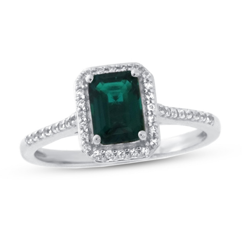 Details about  / Solid 10k White Gold Natural Emerald Womens Trilogy Ring Sizes 4 to 12
