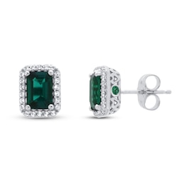 Lab-Created Emerald & White Topaz Earrings 10K White Gold