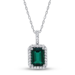 Lab-Created Emerald & White Topaz Necklace 10K White Gold