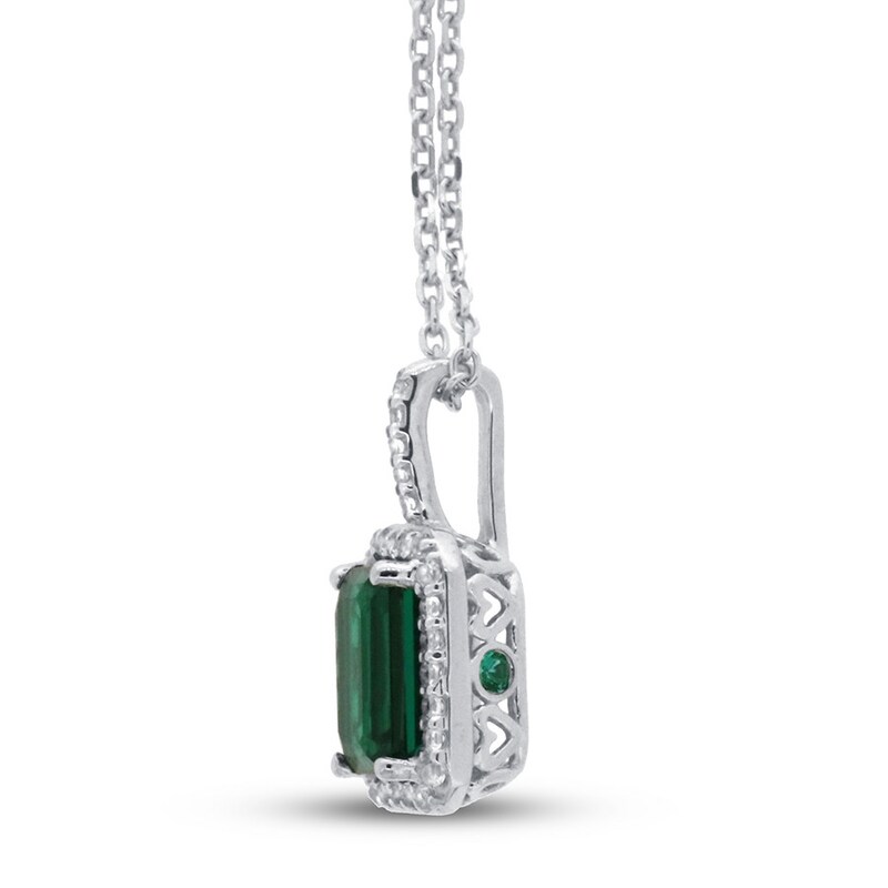 Main Image 2 of Lab-Created Emerald & White Topaz Necklace 10K White Gold