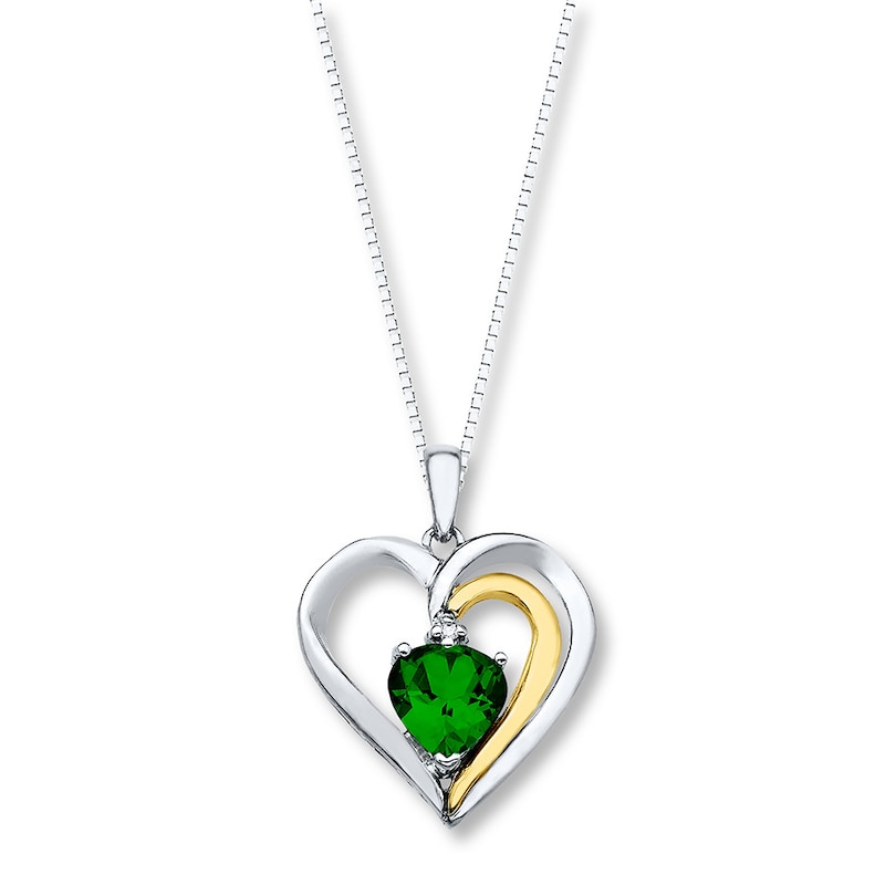 Main Image 1 of Heart Necklace Lab-Created Emerald Sterling Silver/10K Yellow Gold