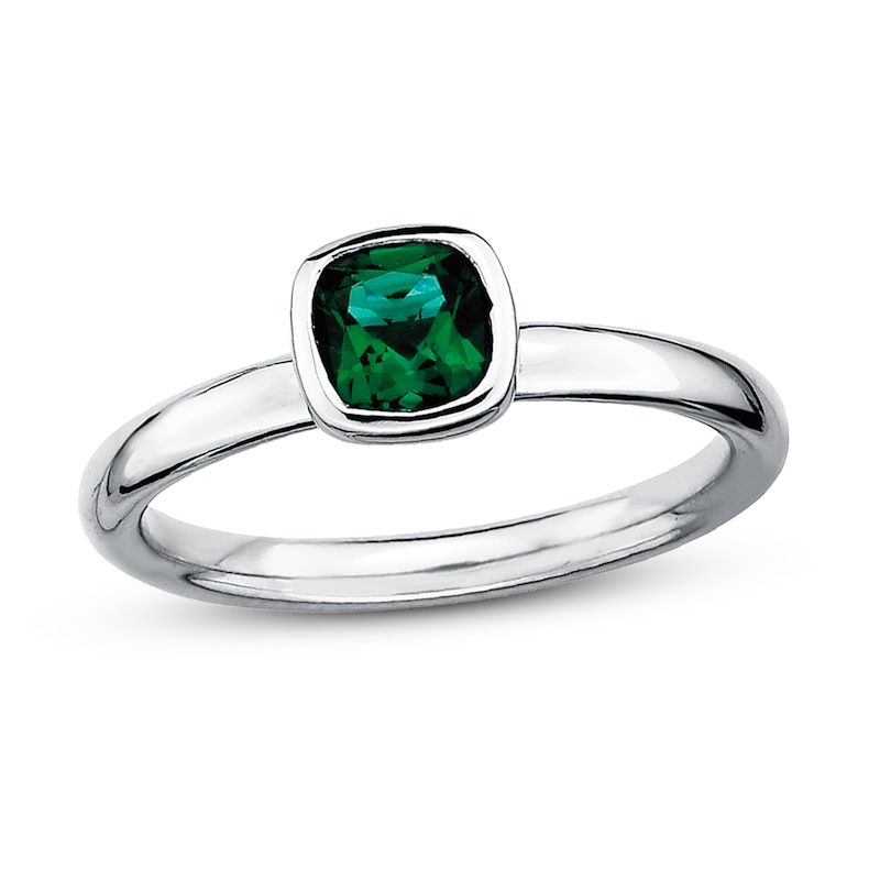 Main Image 1 of Stackable Ring Lab-Created Emerald Sterling Silver