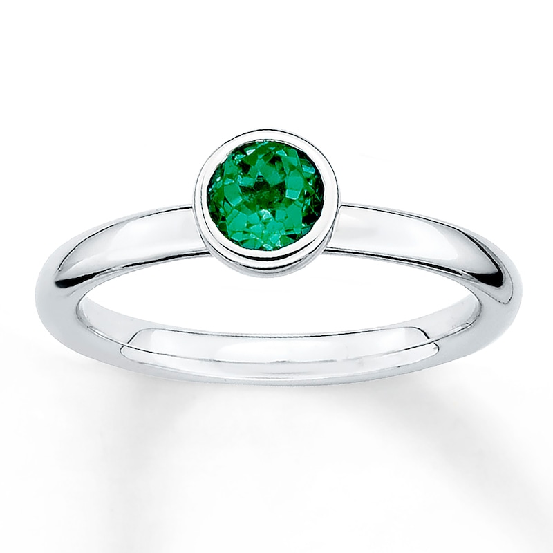 Main Image 1 of Stackable Ring Lab-Created Emerald Sterling Silver