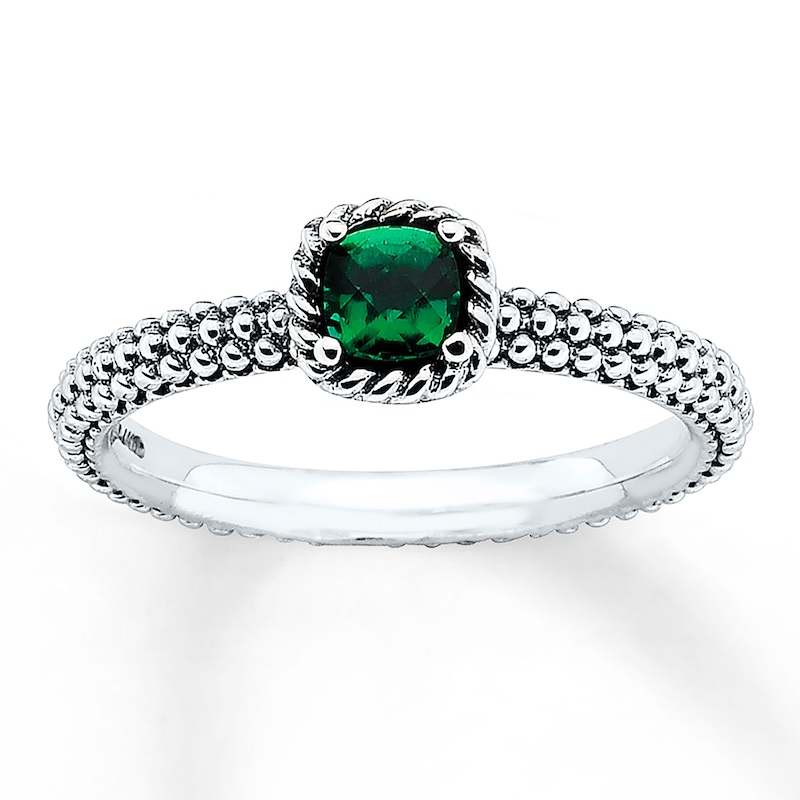 Stackable Ring Lab-Created Emerald Sterling Silver
