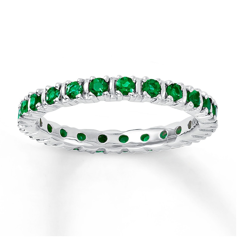 Main Image 1 of Stackable Ring Lab-Created Emeralds Sterling Silver