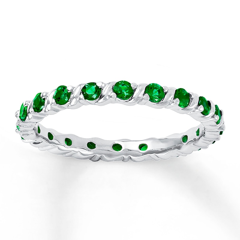 Main Image 1 of Stackable Ring Lab-Created Emeralds Sterling Silver