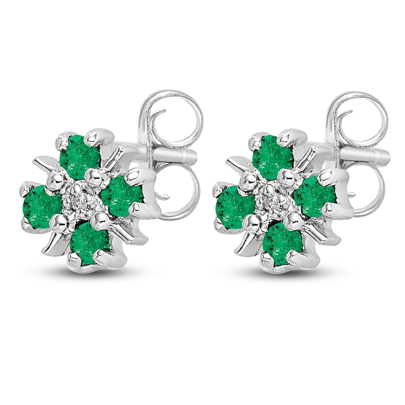 Main Image 2 of Natural Emerald Earrings Diamond Accents Sterling Silver