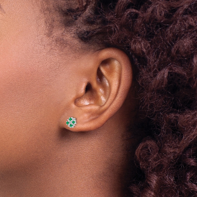 Main Image 3 of Natural Emerald Earrings Diamond Accents Sterling Silver
