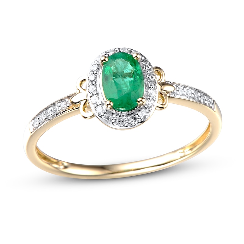 Natural Emerald Ring Diamonds 1/10 ct tw 10K Yellow Gold | Jared