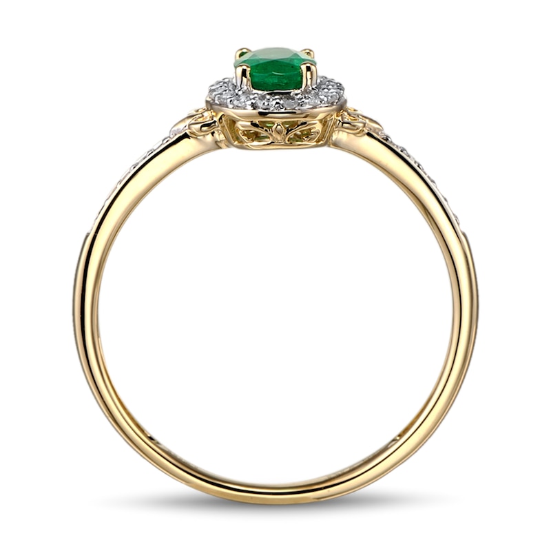 Natural Emerald Ring Diamonds 1/10 ct tw 10K Yellow Gold