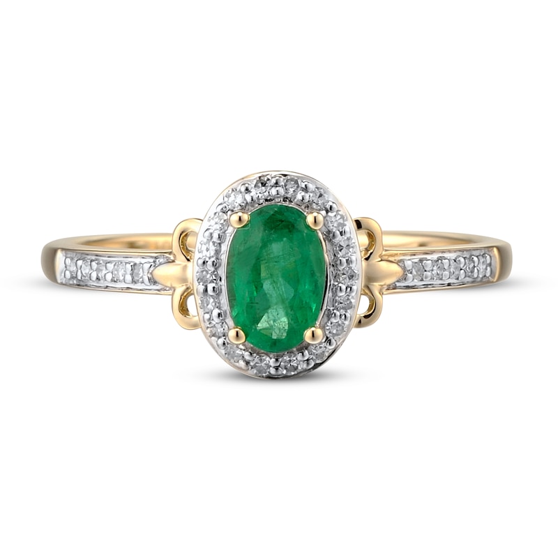 Natural Emerald Ring Diamonds 1/10 ct tw 10K Yellow Gold