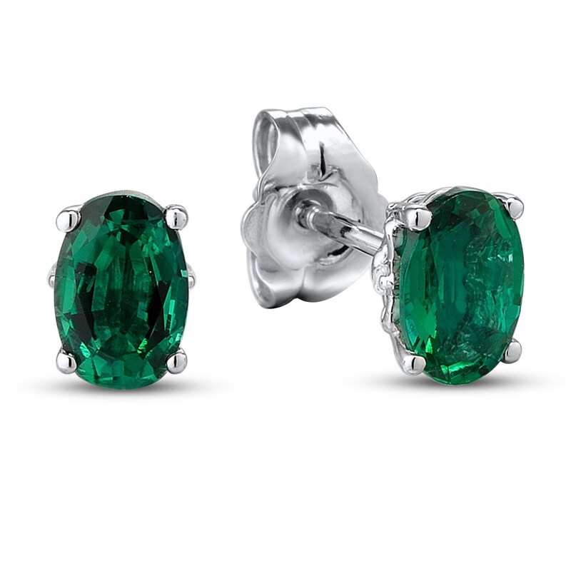Natural Emerald Earrings Diamond Accents 10K White Gold