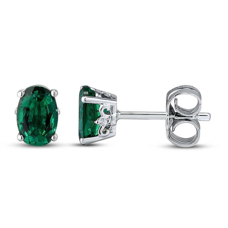 Natural Emerald Earrings Diamond Accents 10K White Gold