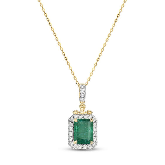 Natural Emerald Necklace 1/4 ct tw Diamonds Round 10K Yellow Gold | Jared