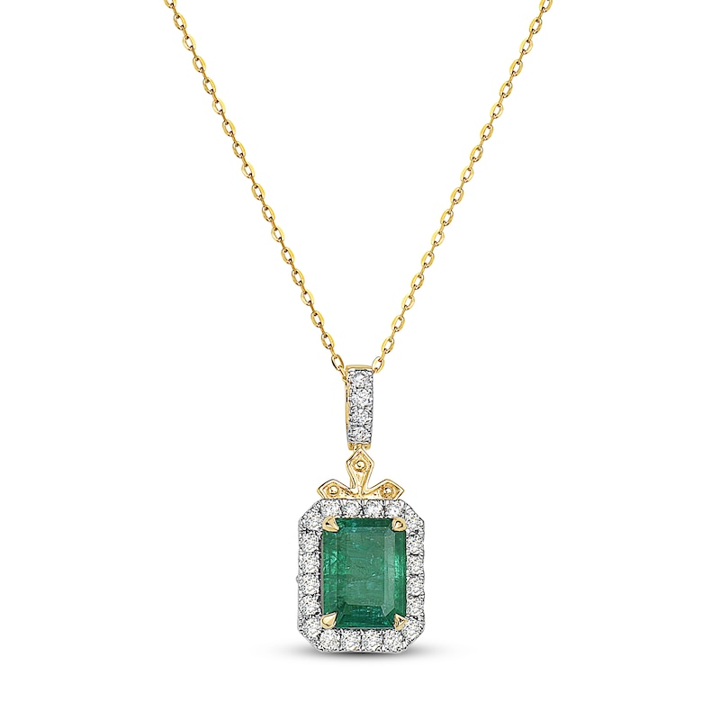 Natural Emerald Necklace 1/4 ct tw Diamonds Round 10K Yellow Gold