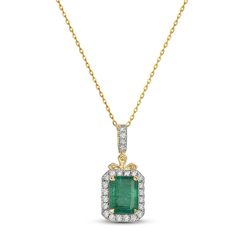 Main Image 1 of Natural Emerald Necklace 1/4 ct tw Diamonds Round 10K Yellow Gold