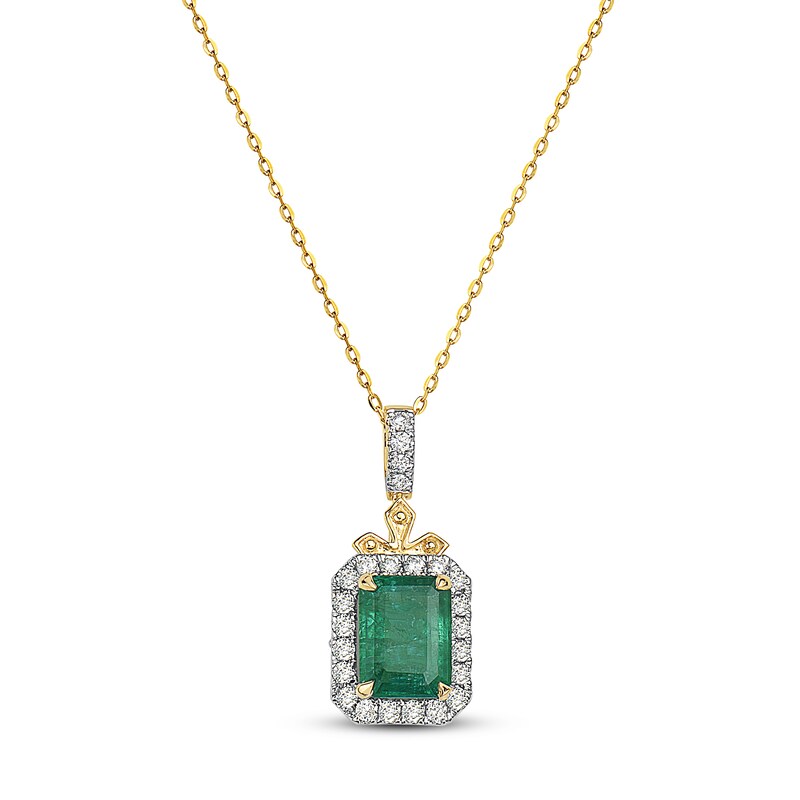 Natural Emerald Necklace 1/4 ct tw Diamonds Round 10K Yellow Gold