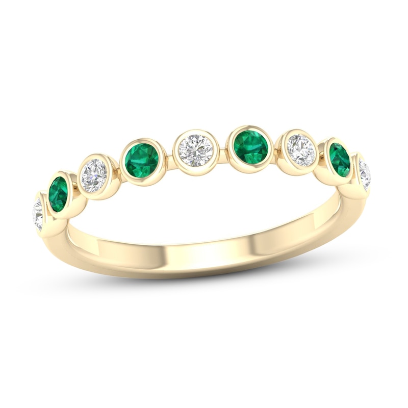Natural Emerald Ring 1/6 ct tw Diamonds 10K Yellow Gold
