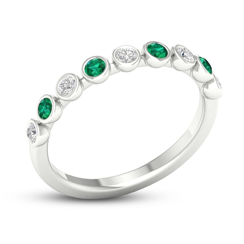 Natural Emerald Ring 1/6 ct tw Diamonds 10K White Gold