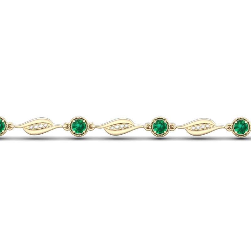 Lab-Created Emerald Bracelet Diamond Accents 10K Yellow Gold