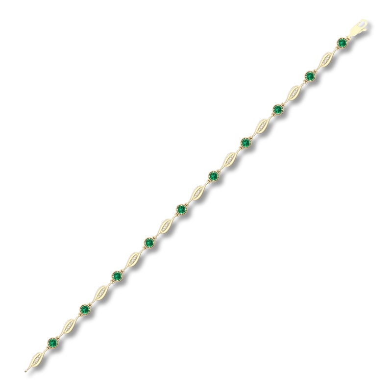 Lab-Created Emerald Bracelet Diamond Accents 10K Yellow Gold