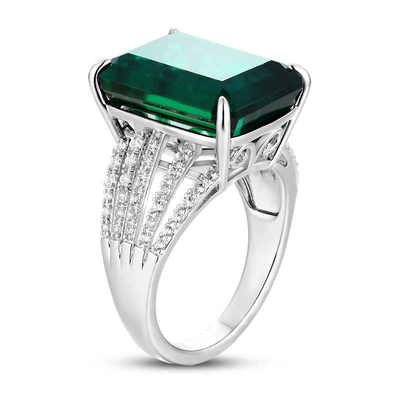 Lab-Created Emerald Ring Lab-Created Sapphires Sterling Silver