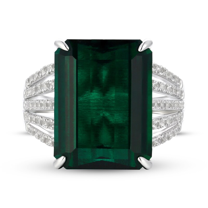 ,Ring Size 6 Lab Created Emerald Ring Lab Created Emerald Gemstone with Zircion