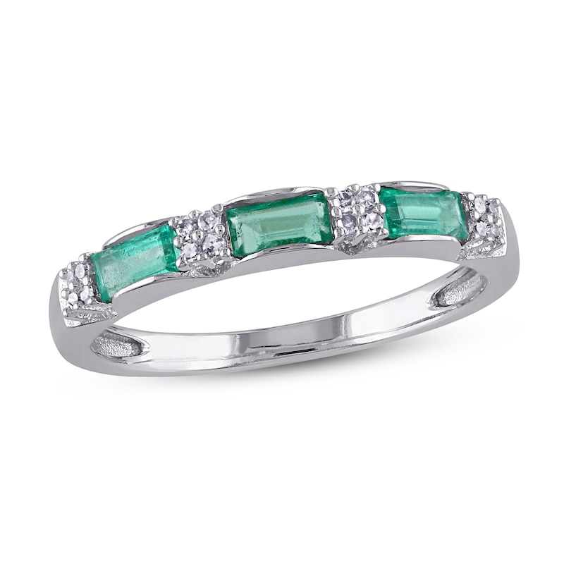 Natural Emerald Ring 1/15 ct tw Diamonds 10K White Gold