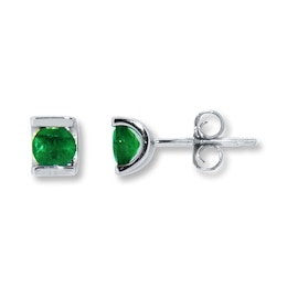 Natural Emerald Earrings 10K White Gold