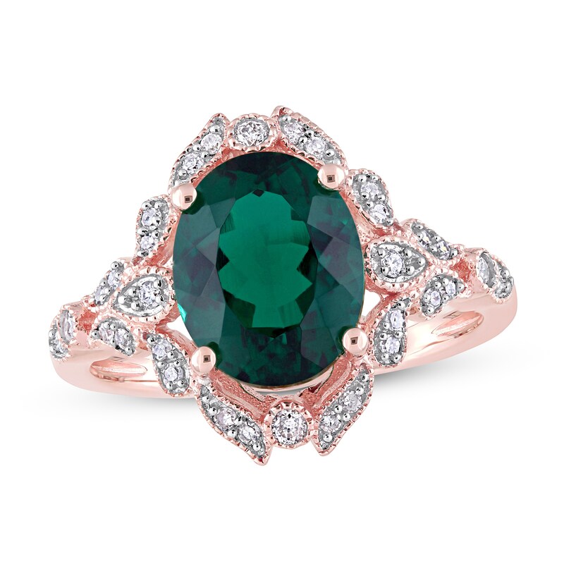 Lab-Created Emerald Ring Diamond Accents 10K Rose Gold