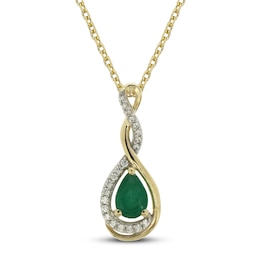 Natural Emerald Necklace 1/15 ct tw Diamonds 10K Yellow Gold