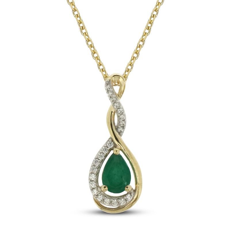 Main Image 1 of Natural Emerald Necklace 1/15 ct tw Diamonds 10K Yellow Gold