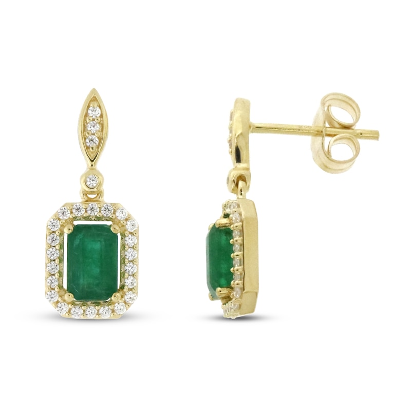 Main Image 1 of Natural Emerald Earrings 1/4 ct tw Diamonds 10K Yellow Gold