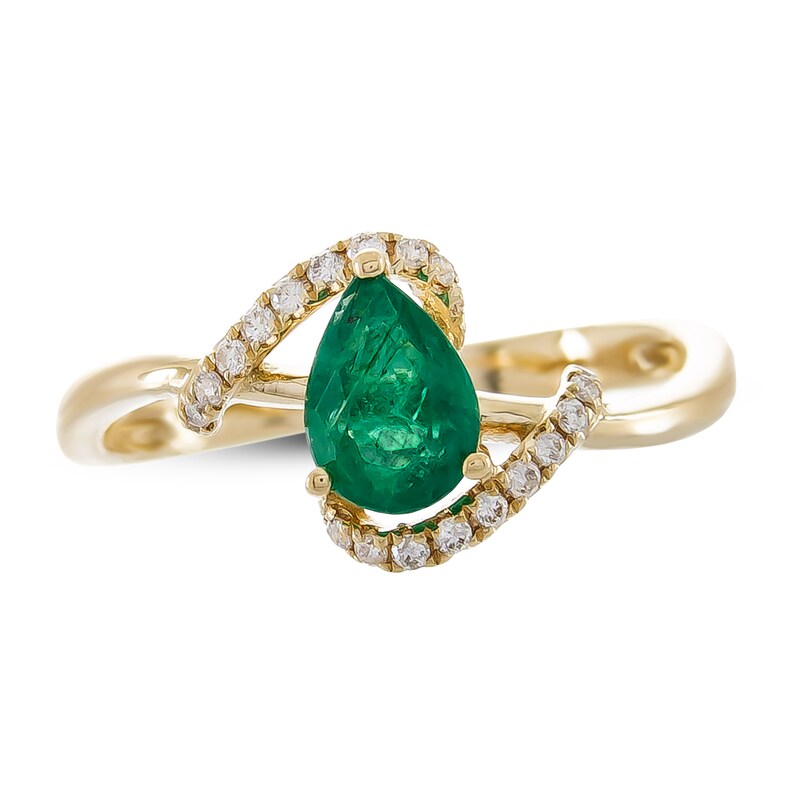 Emerald Ring 1/10 ct tw Diamonds 10K Yellow Gold