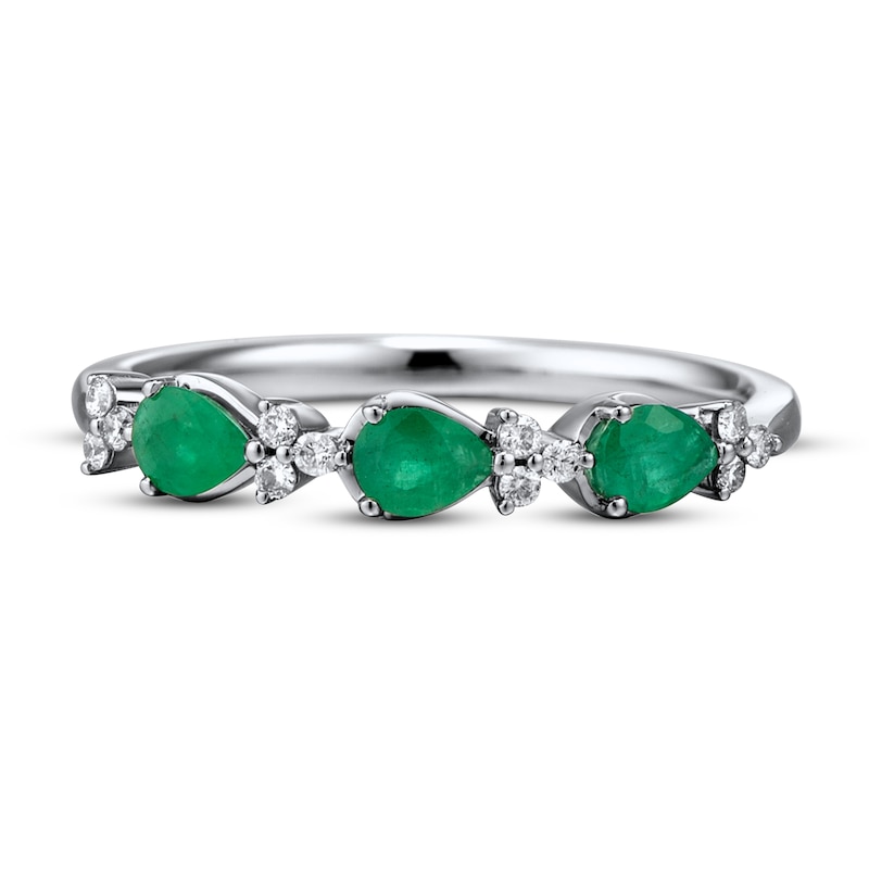 Emerald Ring 1/10 ct tw Diamonds 10K White Gold