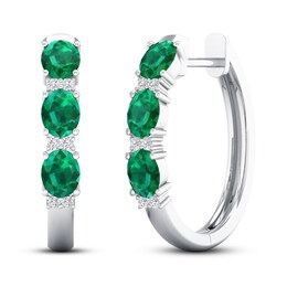 Emerald Earrings 1/20 ct tw Diamonds 10K White Gold