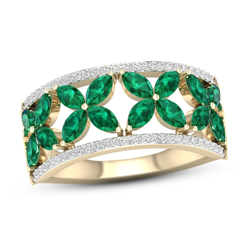 Emerald Ring 1/6 ct tw Diamonds 10K Yellow Gold