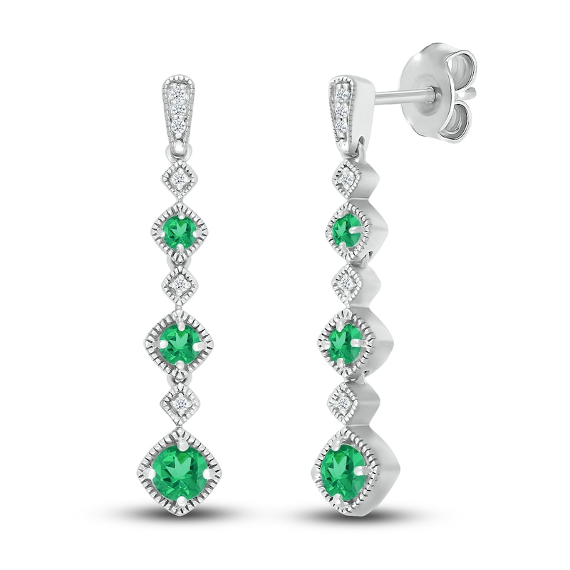 Lab-Created Emerald Earrings 1/20 ct tw Diamonds Sterling Silver